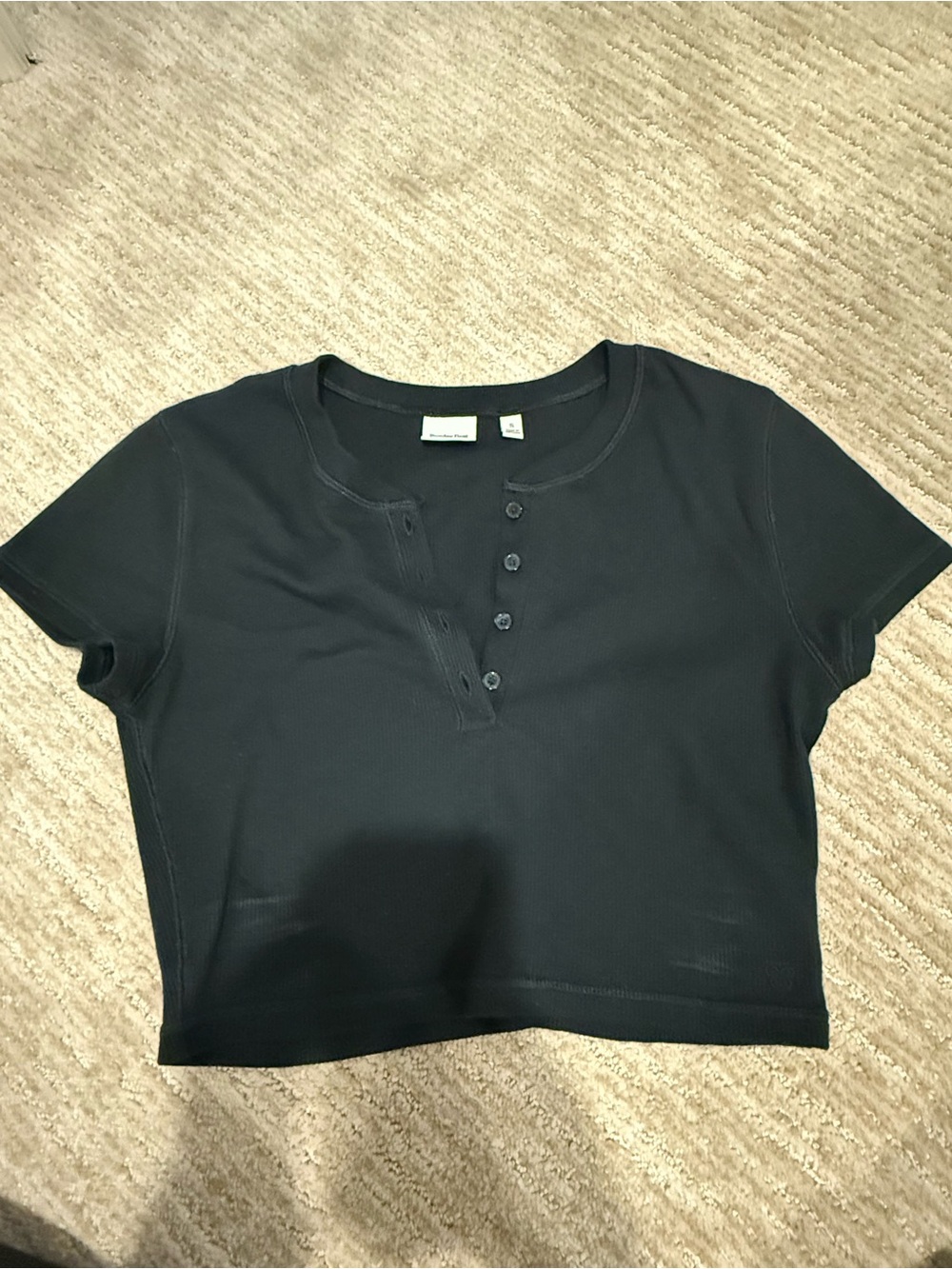 Sunday Best Black Ribbed Henley Crop Top